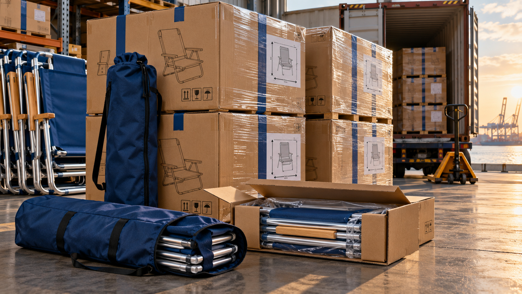 Outdoor chair packaging and fulfillment desk